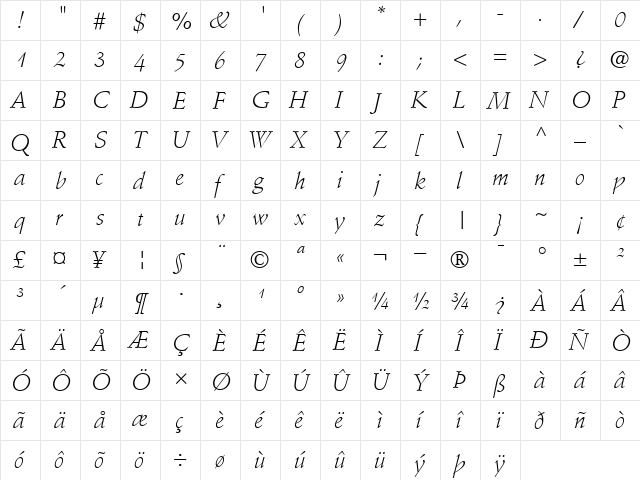 StempelSchneidler-Light LightItalic  glyph index