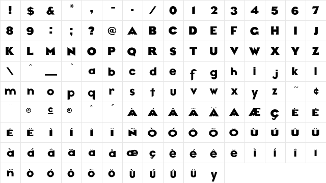 MisterDope Regular  glyph index