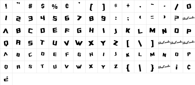SF Zero Gravity Condensed Regular  glyph index
