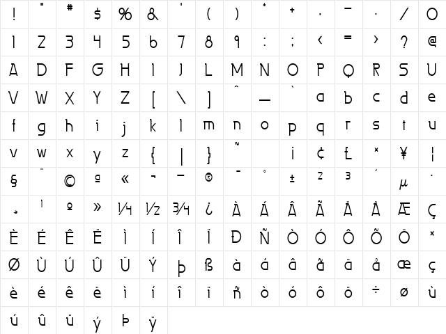 Persia-Condensed Normal  glyph index
