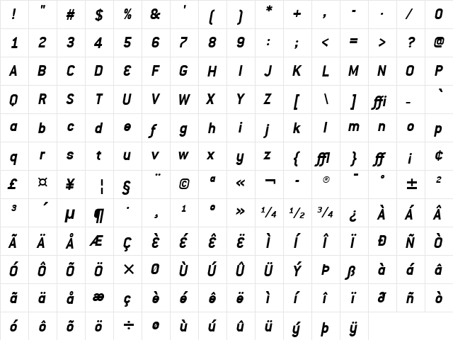 Conduit ITC Bold Italic  glyph index