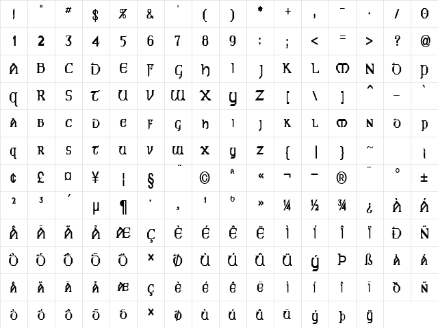 Norman-Condensed Bold  glyph index
