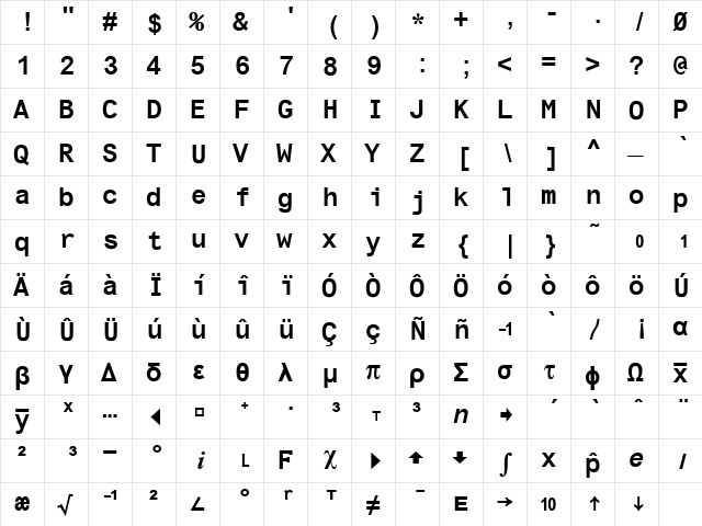 Ti83pc Bold  glyph index