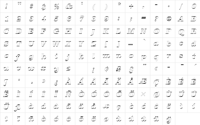 URWAntiquaTExtBolItaOu1 Regular  glyph index