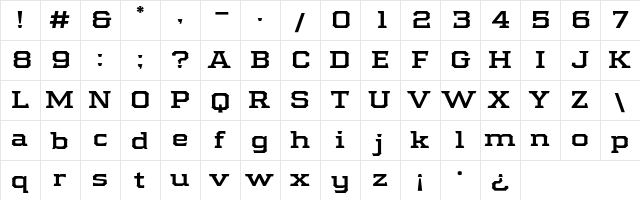 Samton Extended Bold  glyph index