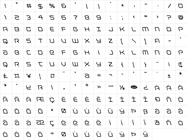 Light Brigade Leftalic Italic  glyph index