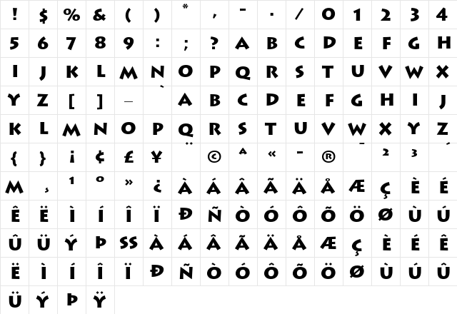 Lithos Regular Bold  glyph index