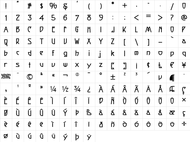 Fortune Cookie NF Regular  glyph index