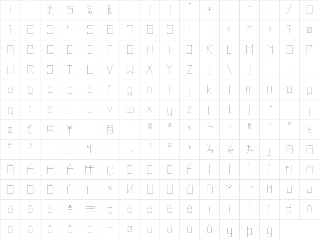 Just Square LT Std Ultra Thin  glyph index