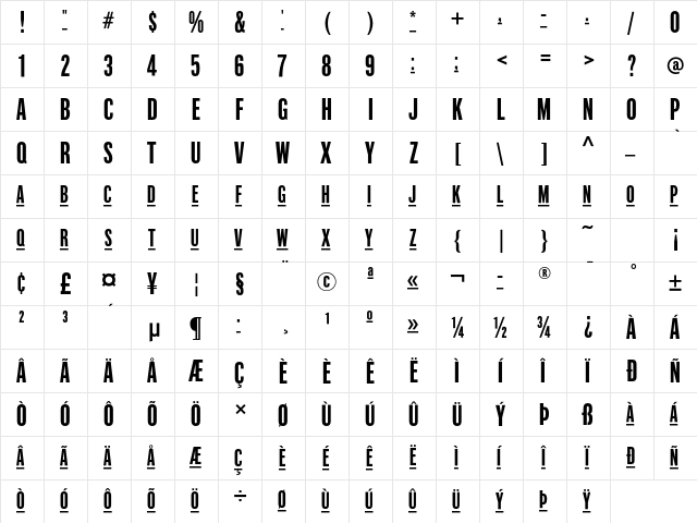 Industrial Gothic Single Std Regular  glyph index