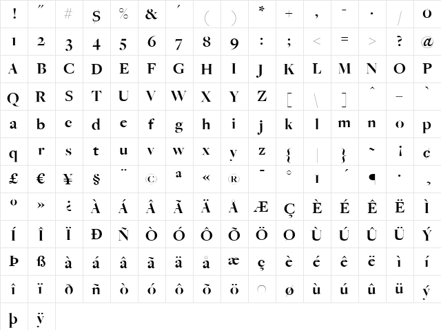 FreightBigBold Regular  glyph index
