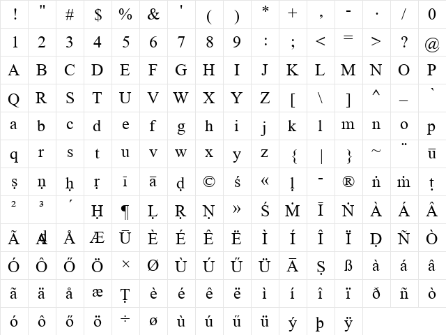 Times New Sanskrit Regular  glyph index