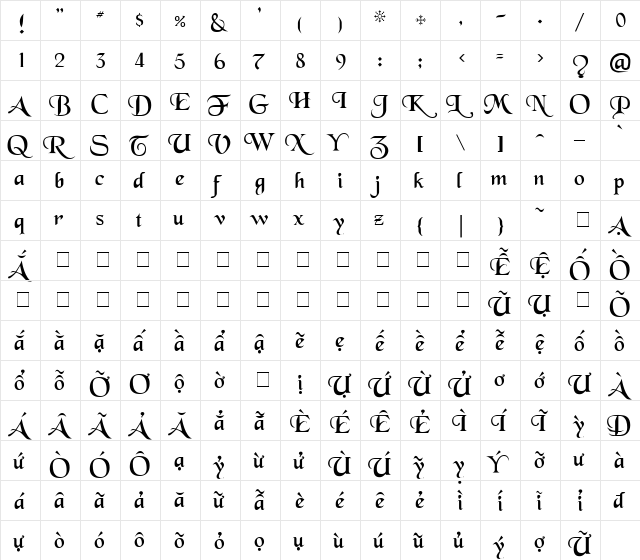 VI Ch&#55316o Regular  glyph index