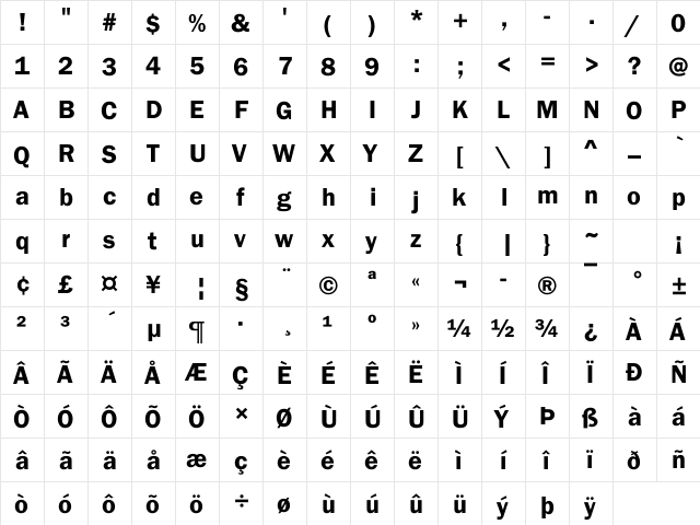 Franklin00 Becker Regular  glyph index