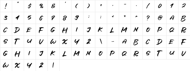 Black Wipe Regular  glyph index