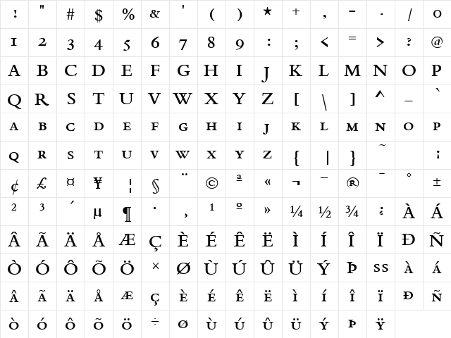 BergamoSmc Bold  glyph index