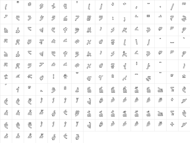 TsunamiOutline Regular  glyph index