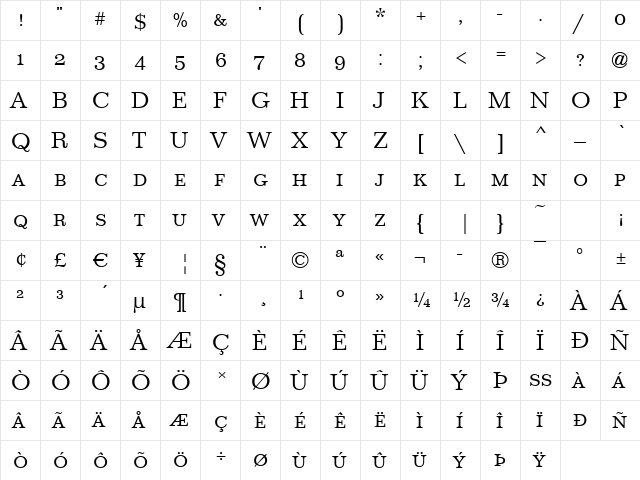 Illinois-Caps Regular  glyph index