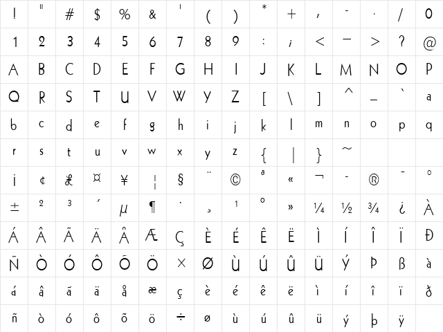 Geo 112-Condensed Normal  glyph index