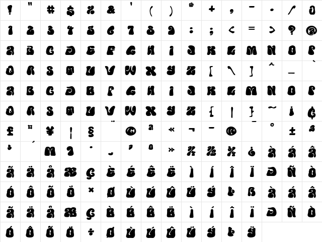 PF Psychedelia Farout  glyph index
