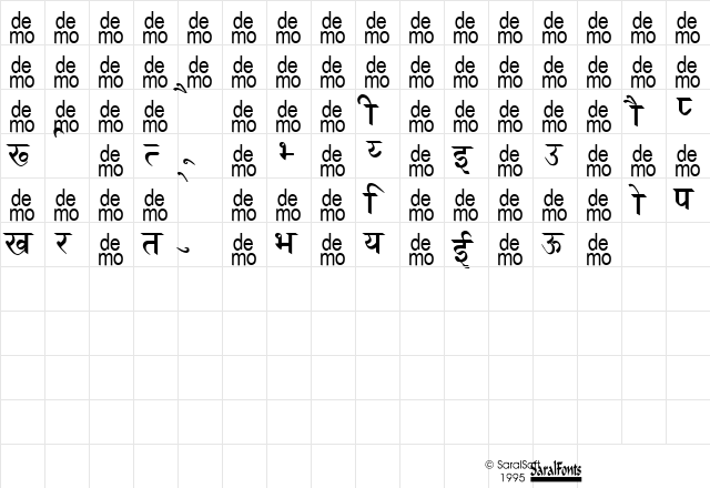 Hindi Saral-DEMO Normal  glyph index