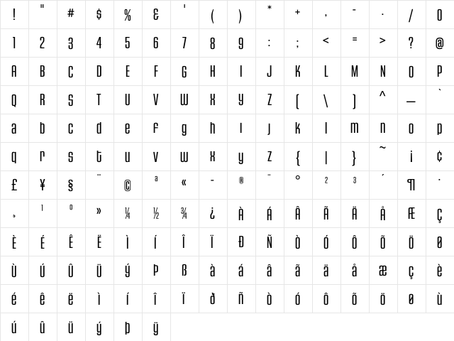 HouseGothicHG23Cond LIGHT3  glyph index