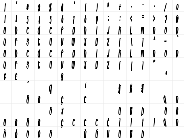 Milkfresh Regular  glyph index