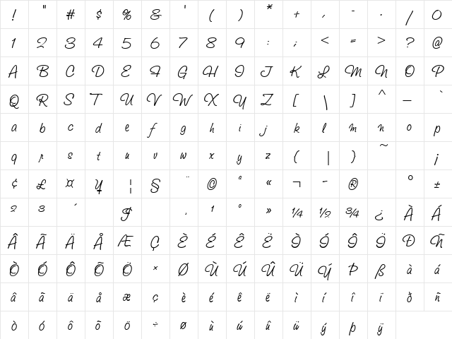 StudioScriptICG Regular  glyph index