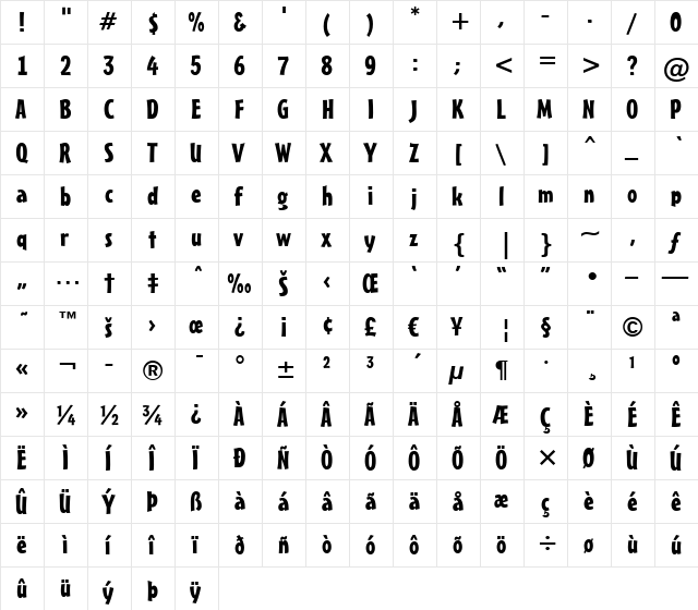 a_Frudger Regular  glyph index