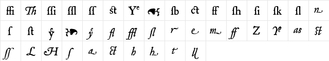 Mayflower Xtras Regular  glyph index