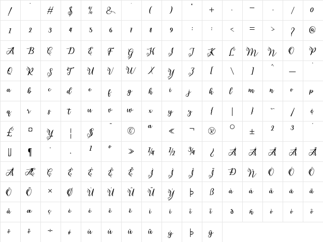 adiline Regular  glyph index