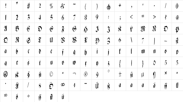 ZenFraxFreestyleCondensed Regular  glyph index