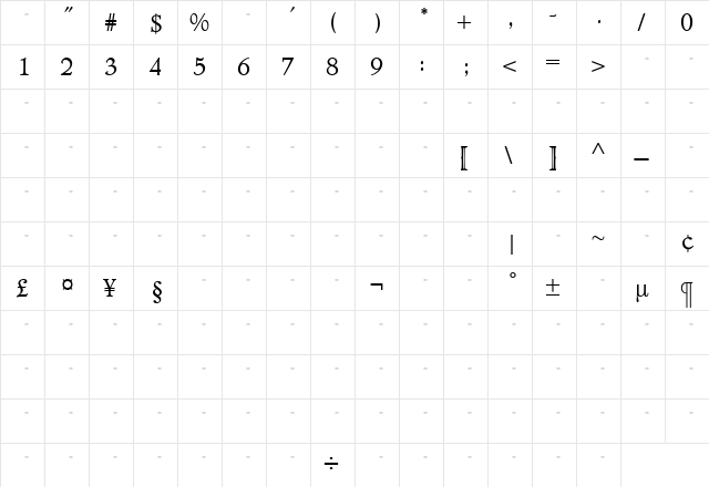 TCAdministerBookTab Roman  glyph index