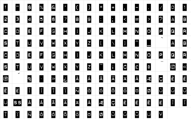 Dynamoe Regular  glyph index