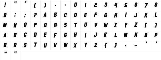 SF Hollywood Hills Bold Italic  glyph index