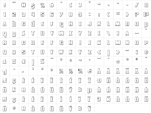 Power Lord 3D Regular  glyph index