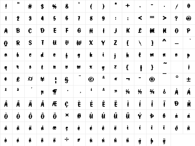 Brody44 Becker Regular  glyph index
