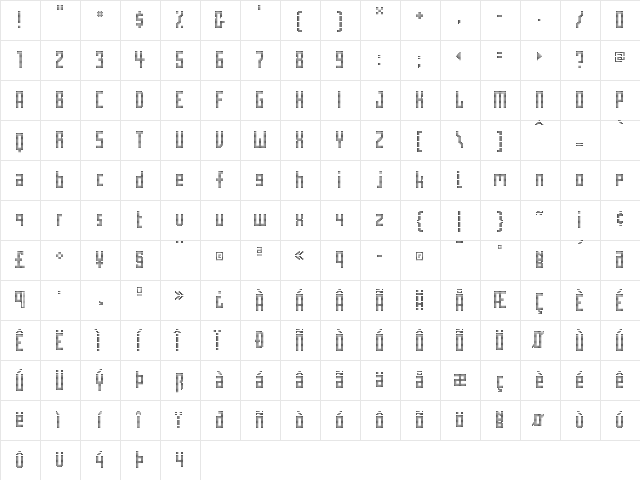 Pop Regular  glyph index