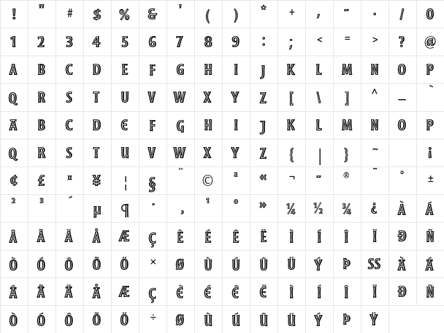Moonglow Semibold Condensed  glyph index