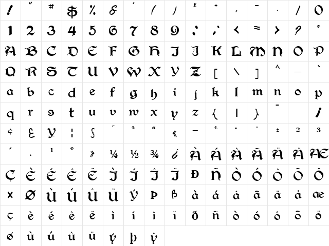 RobinHood98 Regular  glyph index