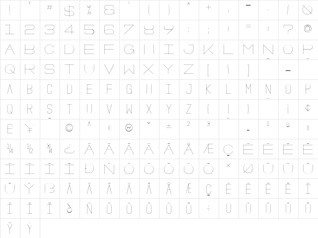 Oslo Regular  glyph index