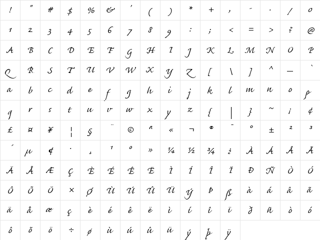 Caflisch Script Regular  glyph index