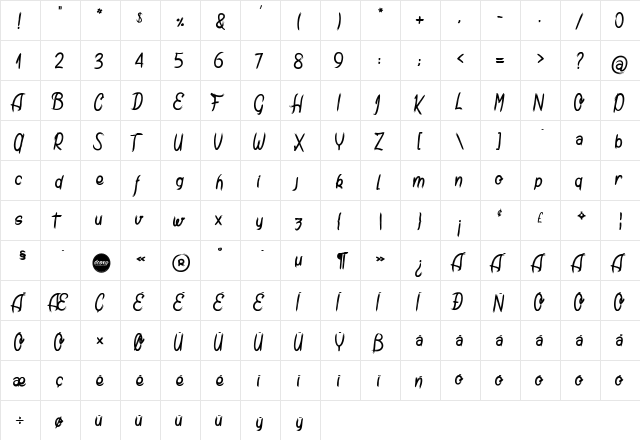 Amtrash Regular  glyph index