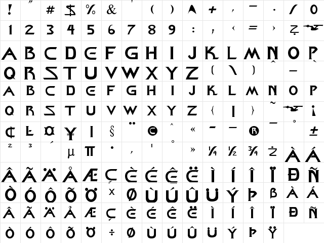 Star Title Down Regular  glyph index