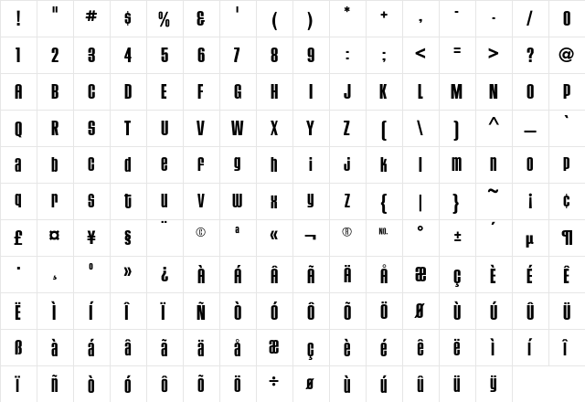 HouseGothic BoldFour  glyph index