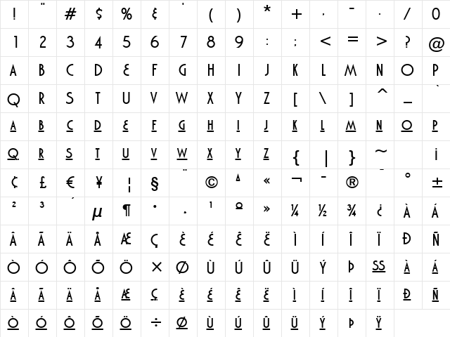 Marquisette BTN Lined Bold  glyph index
