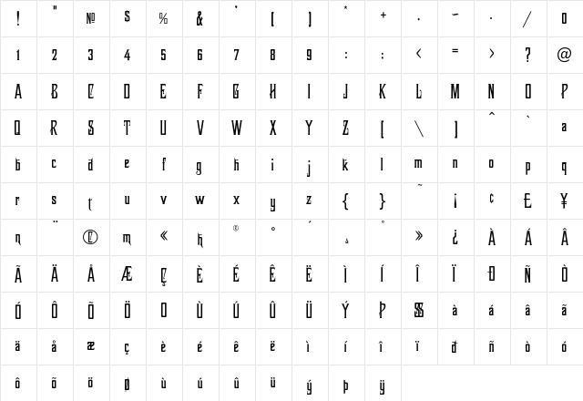 LHFAmbrosia Regular  glyph index
