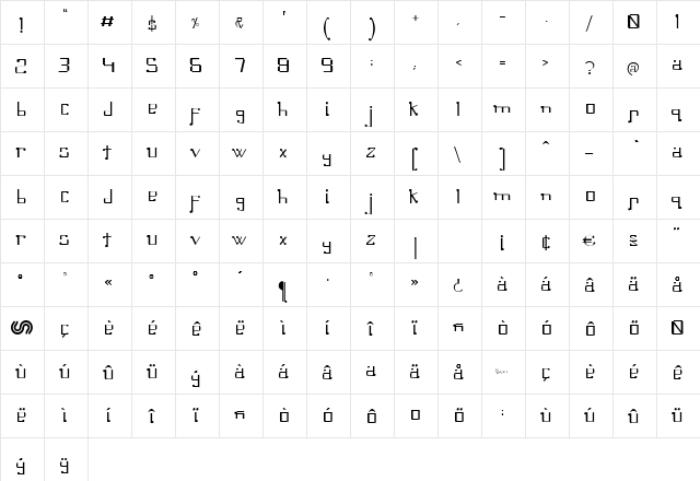 Omellons Light  glyph index