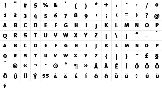 MetaBlackCE Black  glyph index