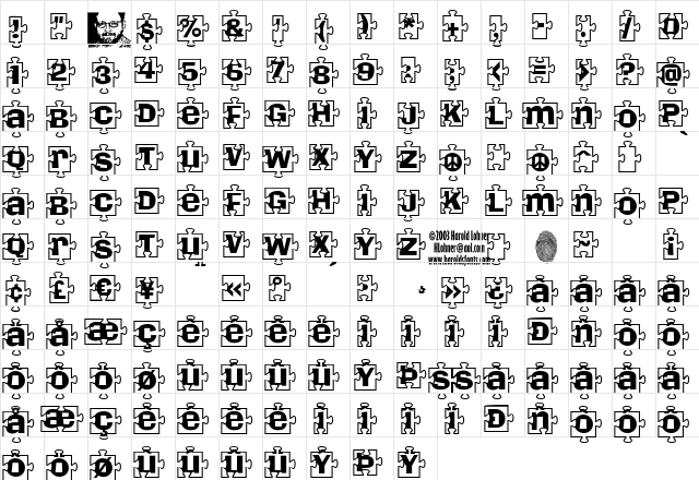 PiecesW Regular  glyph index